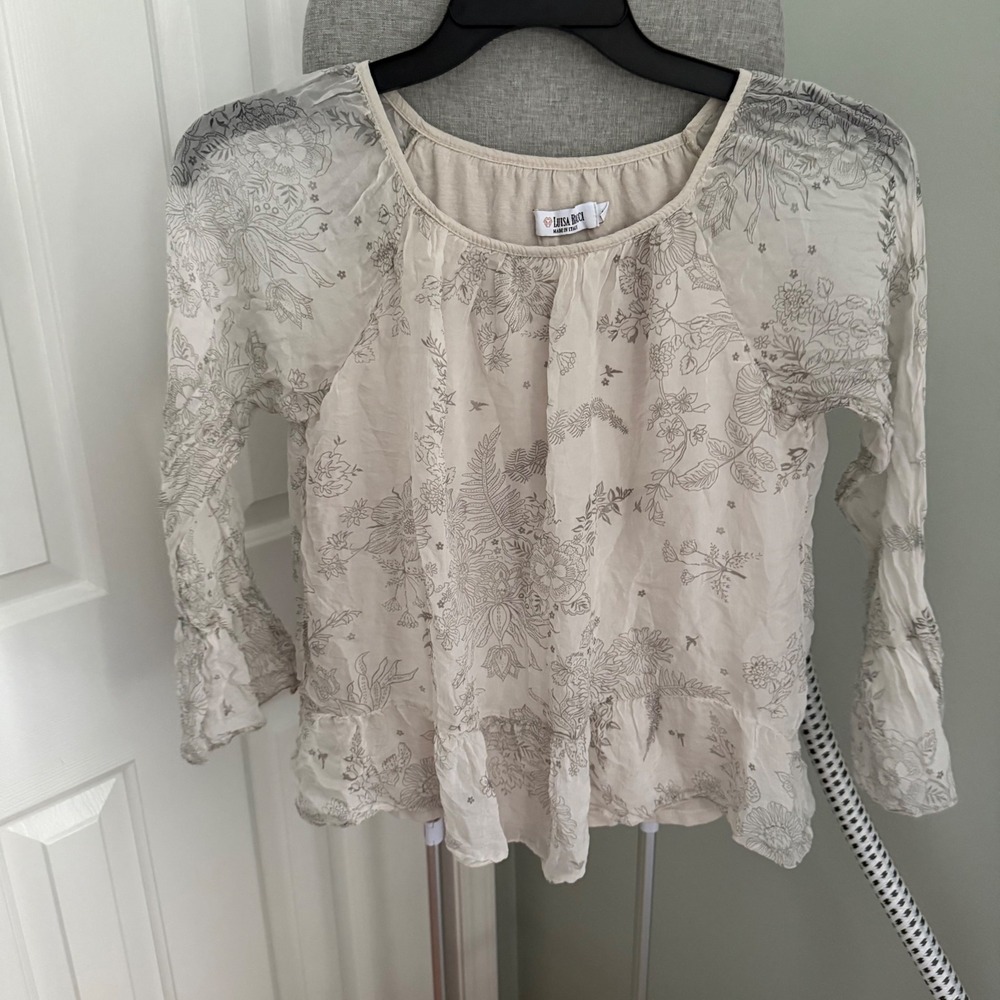 Luisa Ricci Silk Floral Peasant Blouse S Italy Romantic Fairycore Coquette